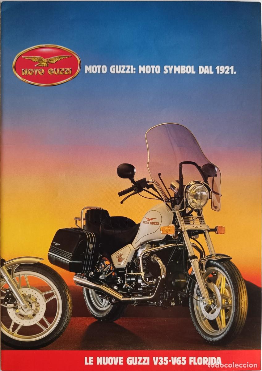 Coches y motocicletas: FOLLETO DIPTICO PUBLICIDAD MOTO GUZZI V35 - V65 FLORIDA - MEDIDAS 29,5 x 21