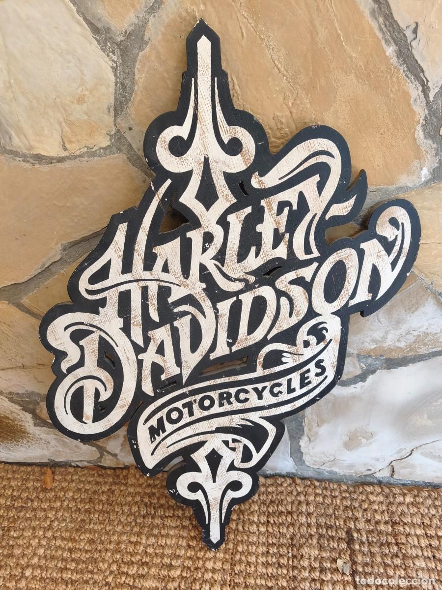 Coches y motocicletas: Cartel de madera Harley Davidson.Hecho a mano. 88 cm x 60 cm.Ideal decoraci&oacute;n.