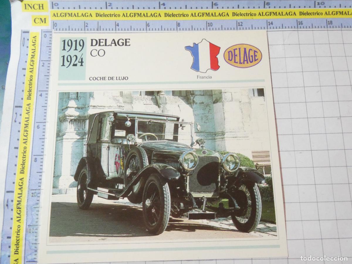 Coches y motocicletas: TARJETA FICHA T&Eacute;CNICA COCHES DE COLECCI&Oacute;N. FRANCIA 1919 DELAGE CO. PLANETA AGOSTINI. 948
