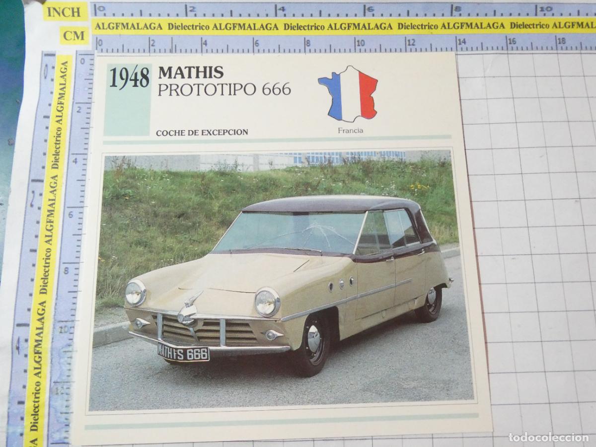 Coches y motocicletas: TARJETA FICHA T&Eacute;CNICA COCHES DE COLECCI&Oacute;N. FRANCIA 1948 MATHIS PROTOTIPO 666. PLANETA AGOSTINI. 951