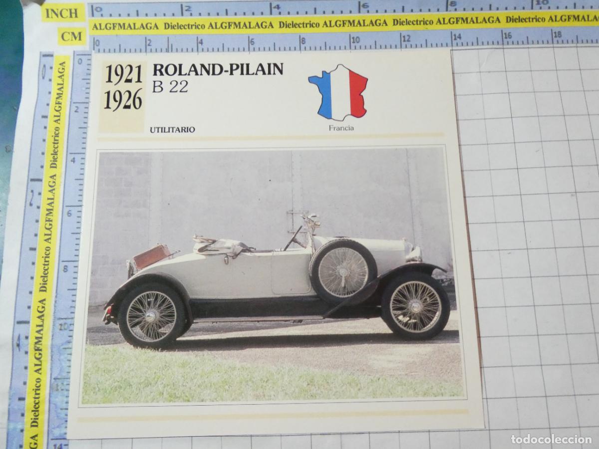 Coches y motocicletas: TARJETA FICHA T&Eacute;CNICA COCHES DE COLECCI&Oacute;N. FRANCIA 1921 ROLAND PILAIN B22. PLANETA AGOSTINI. 962