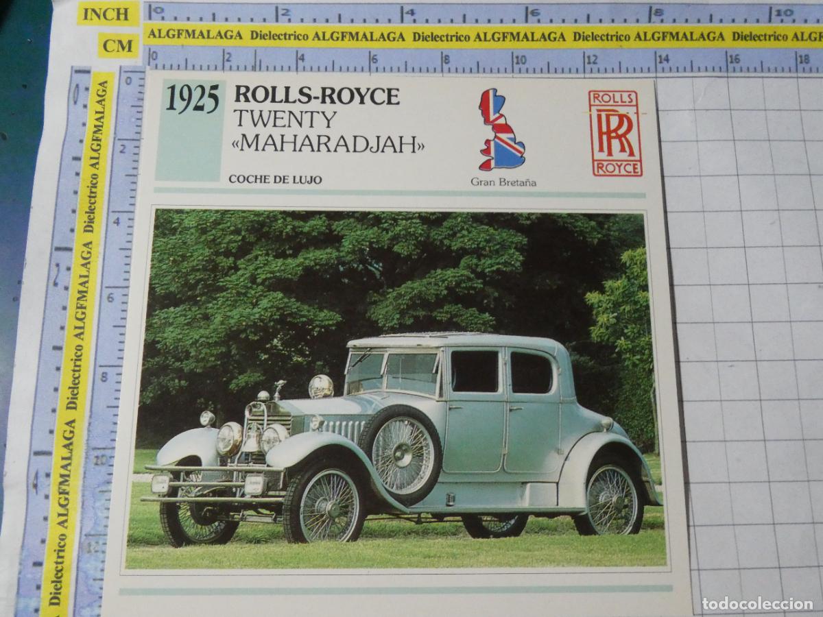Coches y motocicletas: TARJETA FICHA T&Eacute;CNICA COCHES DE COLECCI&Oacute;N. REINO UNIDO 1925 ROLLS ROYCE TWENTY MAHARADJAH. 977