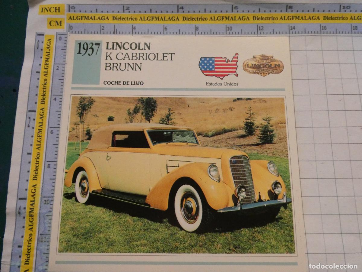 Coches y motocicletas: TARJETA FICHA T&Eacute;CNICA COCHES DE COLECCI&Oacute;N PLANETA AGOSTINI EEUU 1937 LINCOLN K CABRIOLET BRUNN. 1020