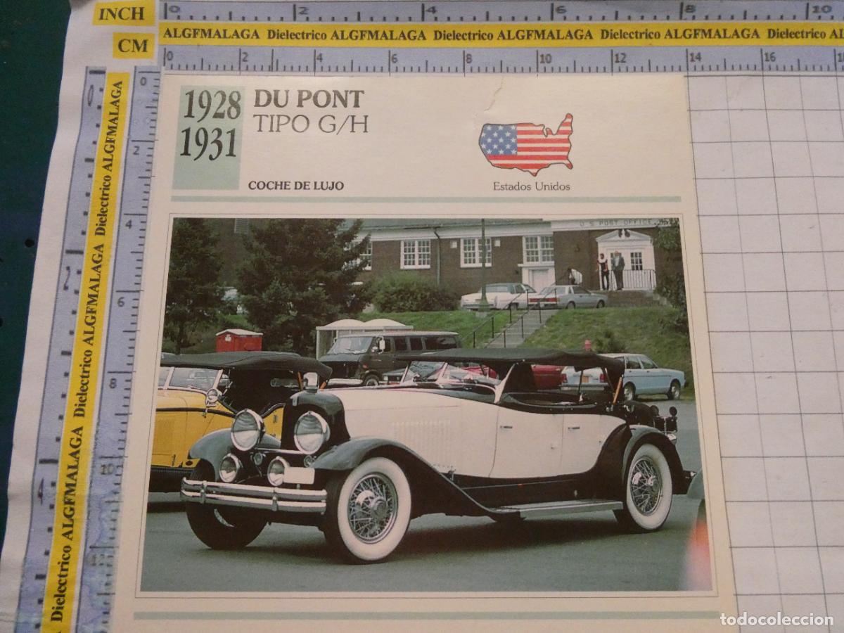 Coches y motocicletas: TARJETA FICHA T&Eacute;CNICA COCHES DE COLECCI&Oacute;N PLANETA AGOSTINI EEUU 1928 DU PONT TIPO G/H. 1031