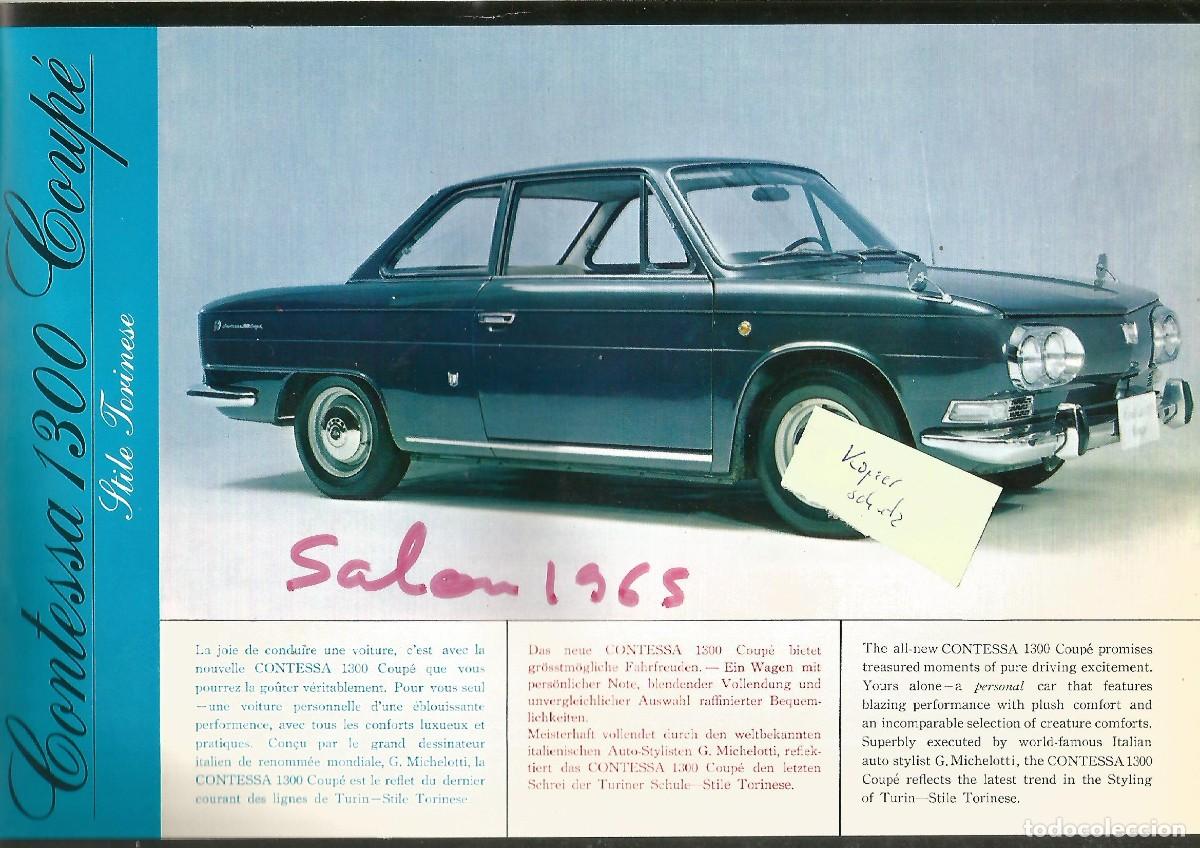 Coches y motocicletas: Hino Contessa 1300 Coup&eacute; 1965 Style Torinese folleto doble cara Ingl&eacute;s/franc&eacute;s/alem&aacute;n printed Jap&oacute;n