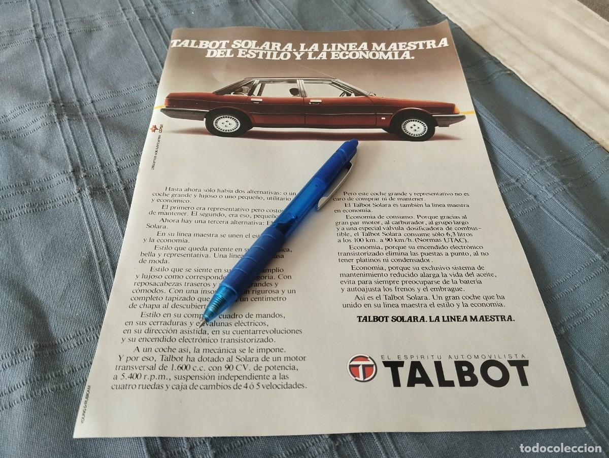 Coches y motocicletas: COCHE TALBOT SOLARA CLIPPING HOJA ANUNCIO PUBLICIDAD REVISTA ALEMANA 3 P&Aacute;GINAS 1978