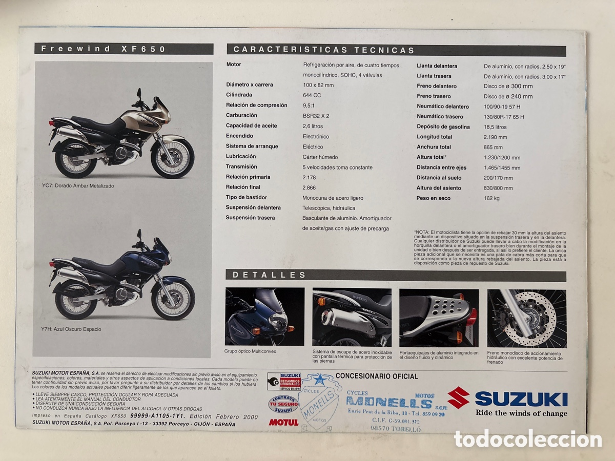 Coches y motocicletas: FOLLETO CAT&Aacute;LOGO MOTO SUZUKI FREEWIND ( edici&oacute;n febrero 2000 )