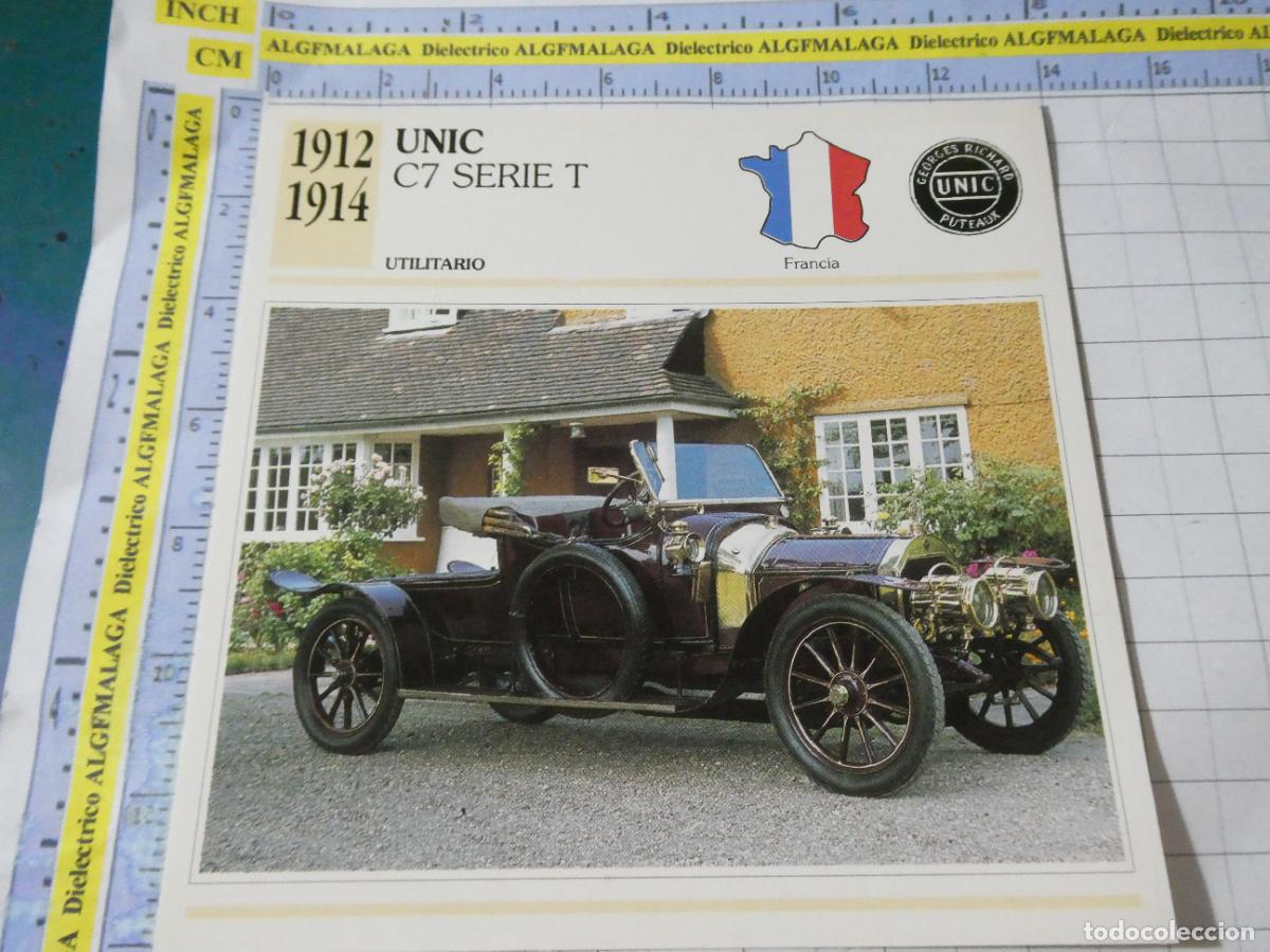 Coches y motocicletas: TARJETA FICHA T&Eacute;CNICA COCHES COLECCI&Oacute;N PLANETA AGOSTINI FRANCIA 1912 UNIC C7 SERIE T 1106