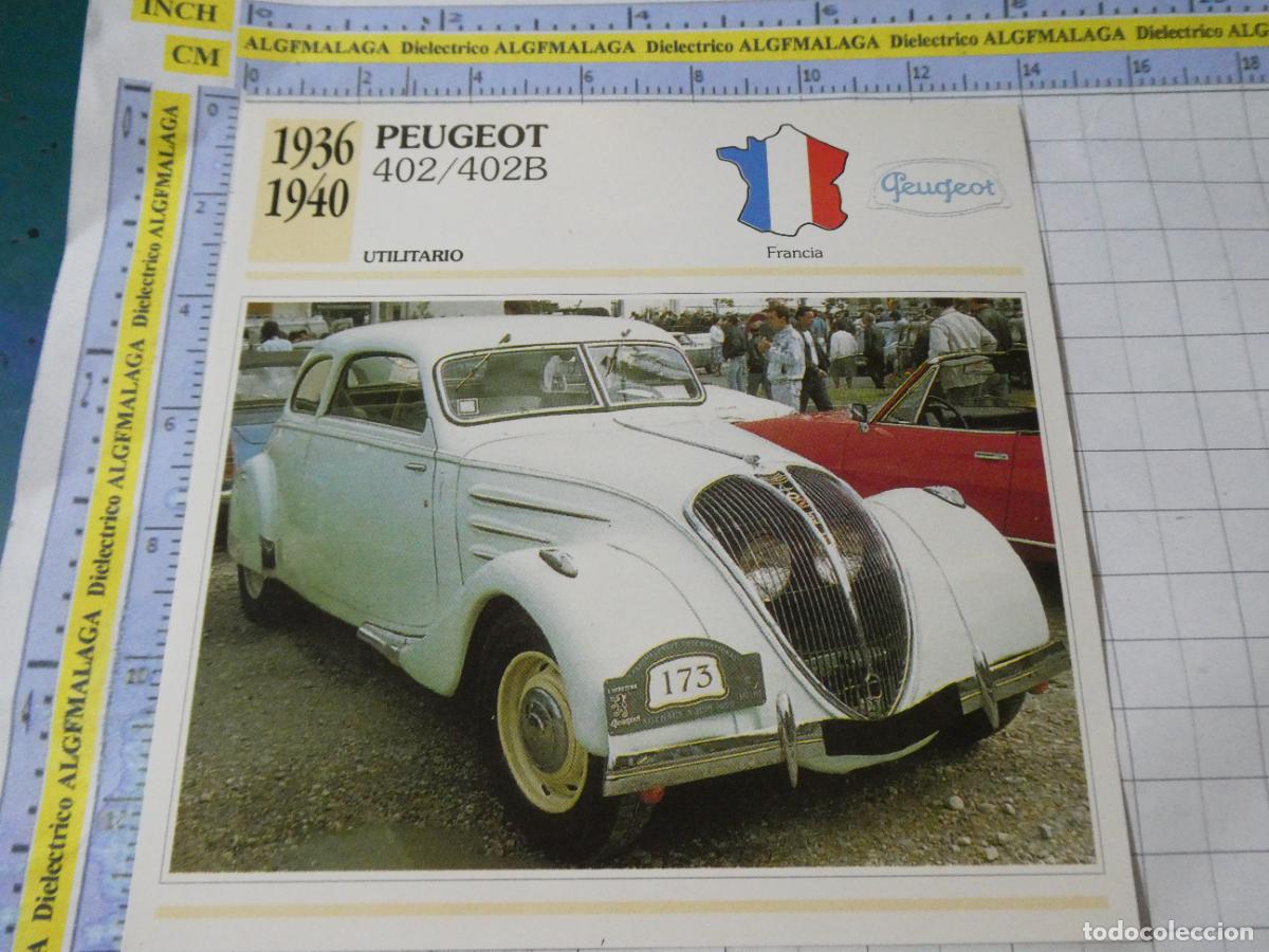 Automobili e Motociclette: TARJETA FICHA T&Eacute;CNICA COCHES COLECCI&Oacute;N PLANETA AGOSTINI FRANCIA 1936 PEUGEOT 402. 1109