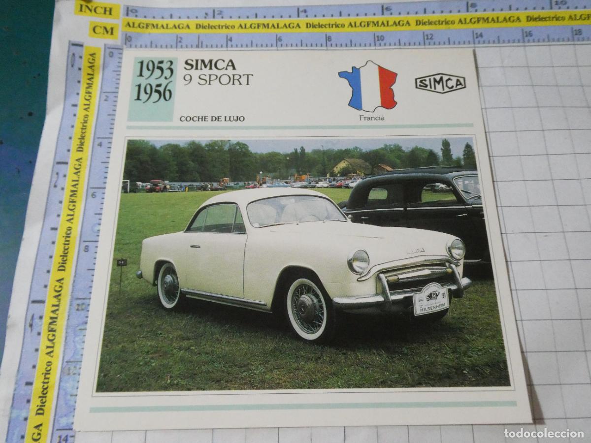 Coches y motocicletas: TARJETA FICHA T&Eacute;CNICA COCHES COLECCI&Oacute;N PLANETA AGOSTINI FRANCIA 1953 SIMCA 9 SPORT. 1113