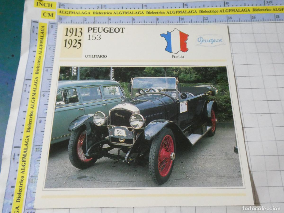 Coches y motocicletas: TARJETA FICHA T&Eacute;CNICA COCHES COLECCI&Oacute;N PLANETA AGOSTINI FRANCIA 1913 PEUGEOT 153. 1114