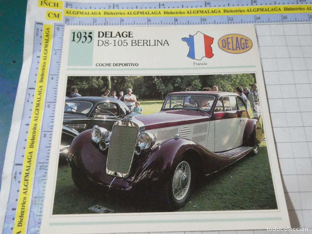 Coches y motocicletas: TARJETA FICHA T&Eacute;CNICA COCHES COLECCI&Oacute;N PLANETA AGOSTINI FRANCIA 1935 DELAGE D8-105. 1116
