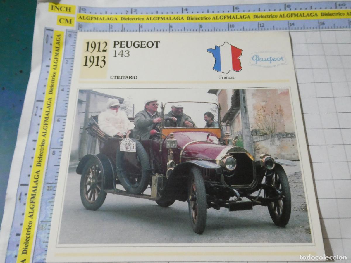 Coches y motocicletas: TARJETA FICHA T&Eacute;CNICA COCHES COLECCI&Oacute;N PLANETA AGOSTINI FRANCIA 1912 PEUGEOT 143. 1121