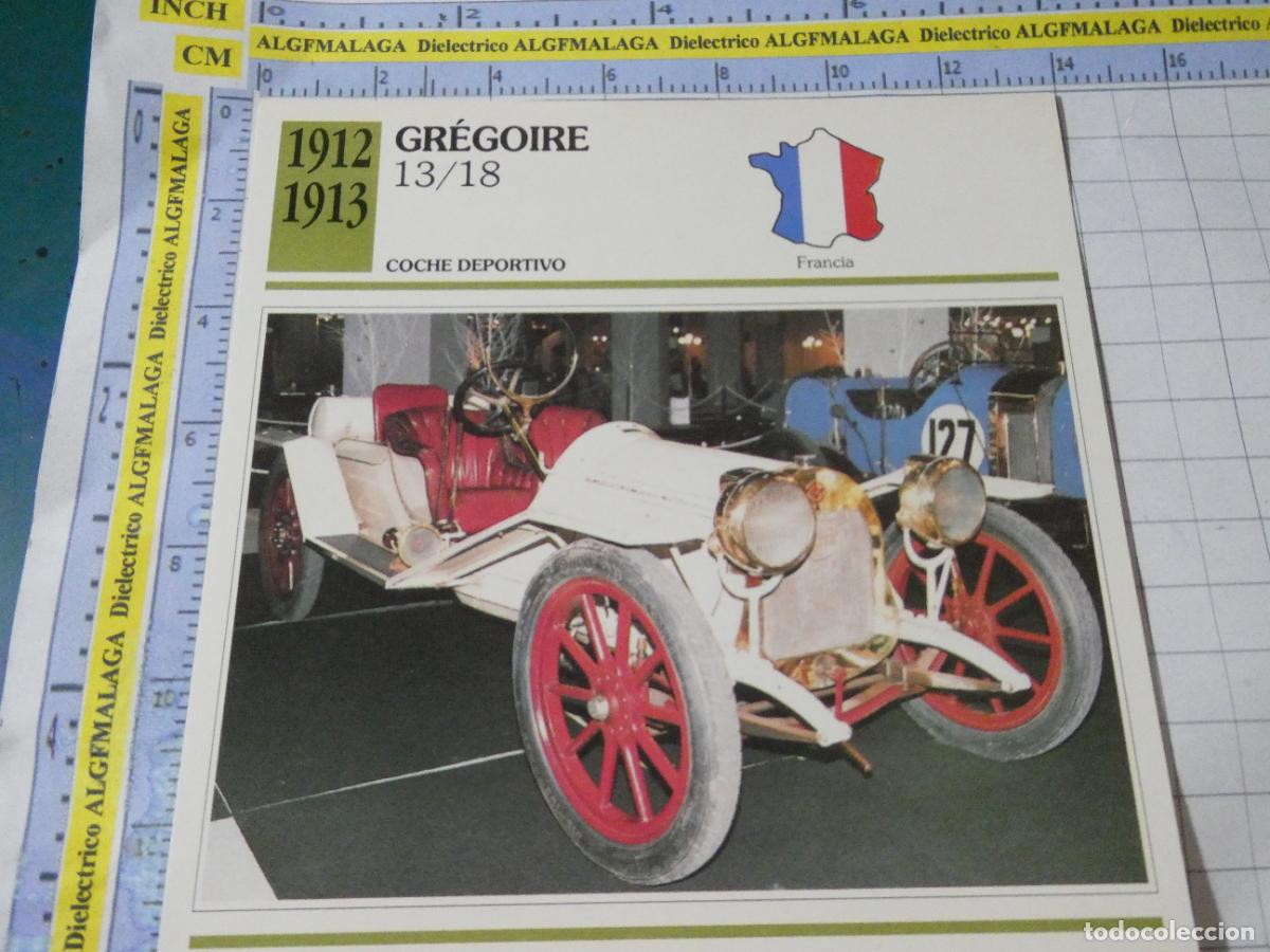 Coches y motocicletas: TARJETA FICHA T&Eacute;CNICA COCHES COLECCI&Oacute;N PLANETA AGOSTINI FRANCIA 1912 GREGOIRE 13/18. 1124