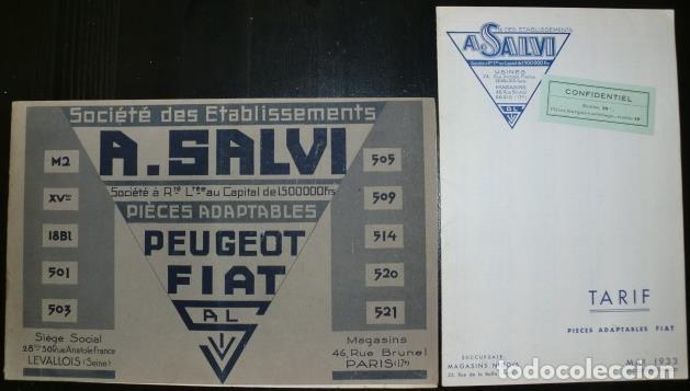 Carros e motociclos: CAT&Aacute;LOGO ORIGINAL DE RECAMBIOS PARA FIAT Y PEUGEOT DE ESTABLECIMIENTOS A. SALVI 1931/1933.