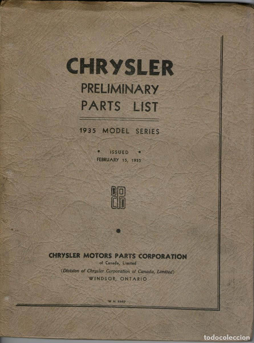 Carros e motociclos: CAT&Aacute;LOGO DE PIEZAS DE RECAMBIO PARA CHRYSLER ORIGINAL DE 1935.