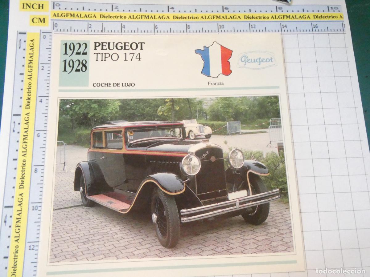 Coches y motocicletas: TARJETA FICHA T&Eacute;CNICA COCHES COLECCI&Oacute;N PLANETA AGOSTINI FRANCIA. 1922 PEUGEOT 174 1179