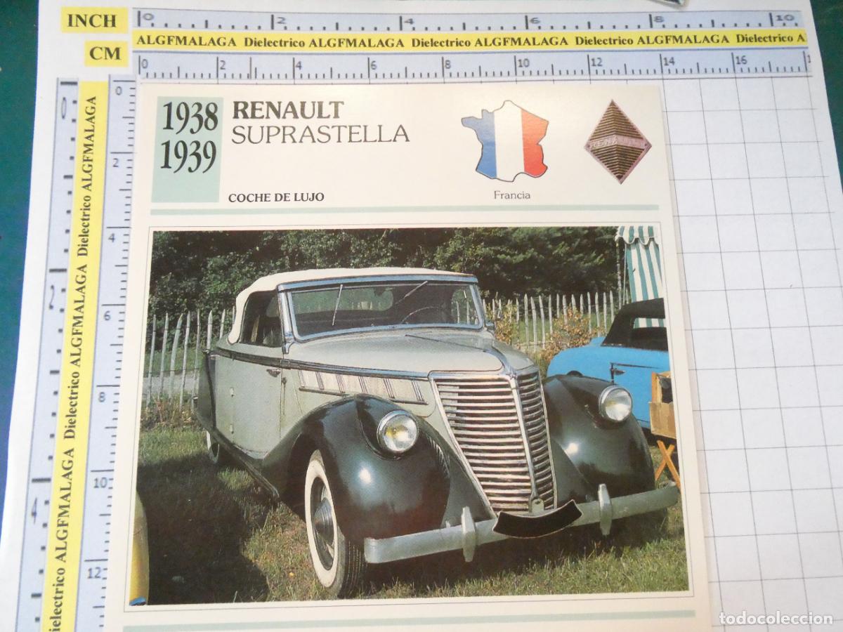 Coches y motocicletas: TARJETA FICHA T&Eacute;CNICA COCHES COLECCI&Oacute;N PLANETA AGOSTINI FRANCIA. 1938 RENAULT SUPRASTELLA 1180