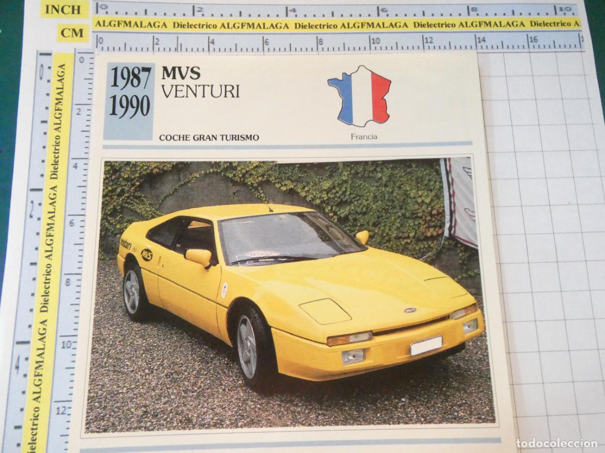 Coches y motocicletas: TARJETA FICHA T&Eacute;CNICA COCHES COLECCI&Oacute;N PLANETA AGOSTINI FRANCIA. 1987 MVS VENTURI 1183