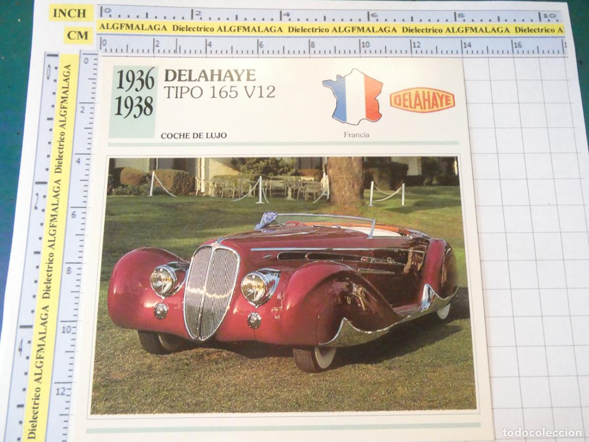 Coches y motocicletas: TARJETA FICHA T&Eacute;CNICA COCHES COLECCI&Oacute;N PLANETA AGOSTINI FRANCIA. 1936 DELAHAYE 165 V12 1184