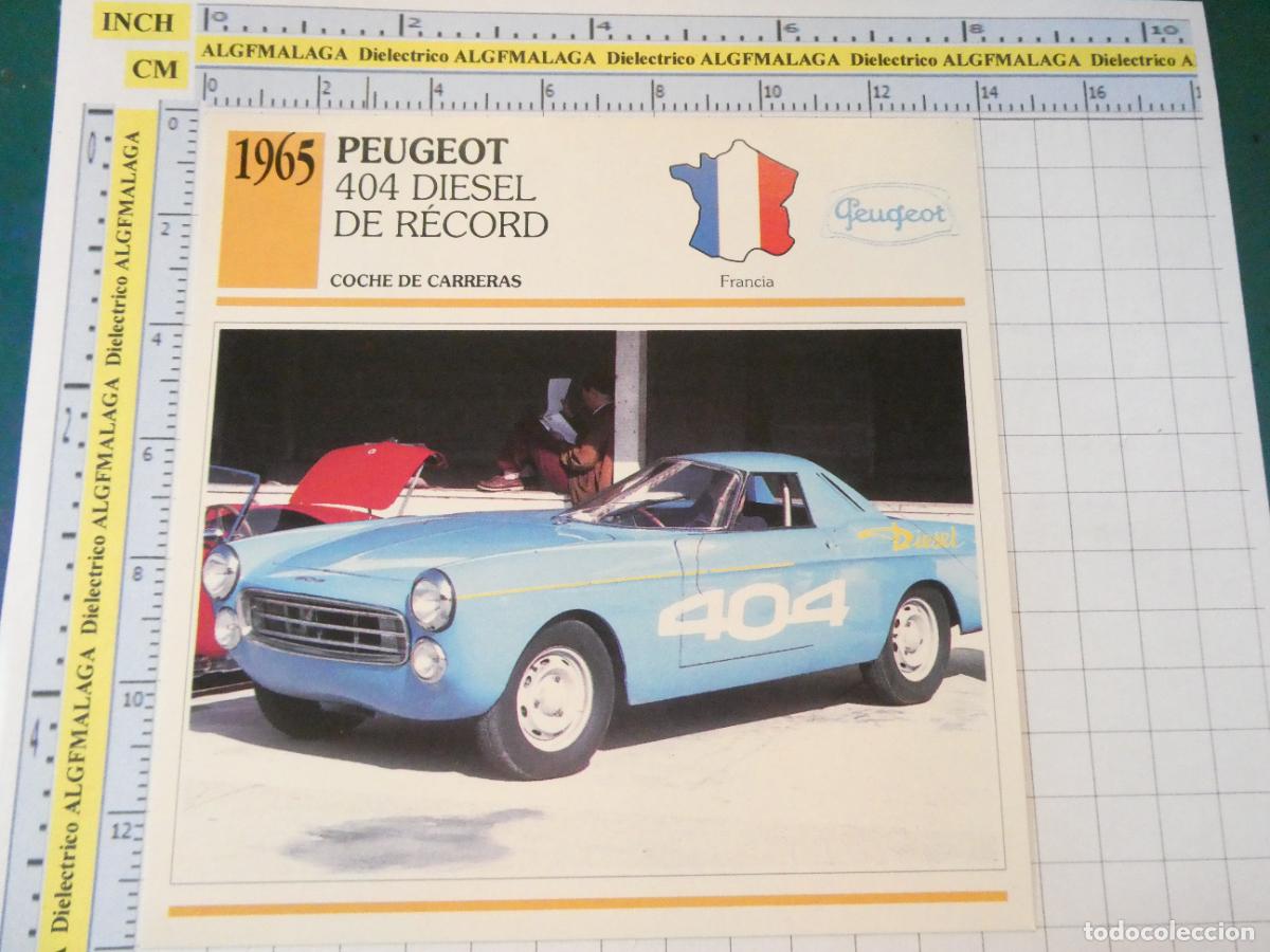 Coches y motocicletas: TARJETA FICHA T&Eacute;CNICA COCHES COLECCI&Oacute;N PLANETA AGOSTINI FRANCIA. 1965 PEUGEOT 404 DIESEL 1188
