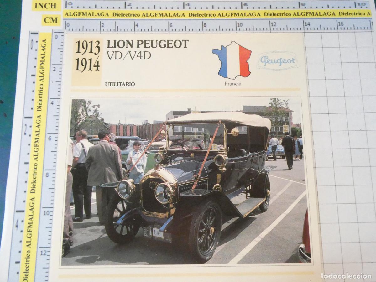 Coches y motocicletas: TARJETA FICHA T&Eacute;CNICA COCHES COLECCI&Oacute;N PLANETA AGOSTINI FRANCIA. 1913 LION PEUGEOT VD 1198