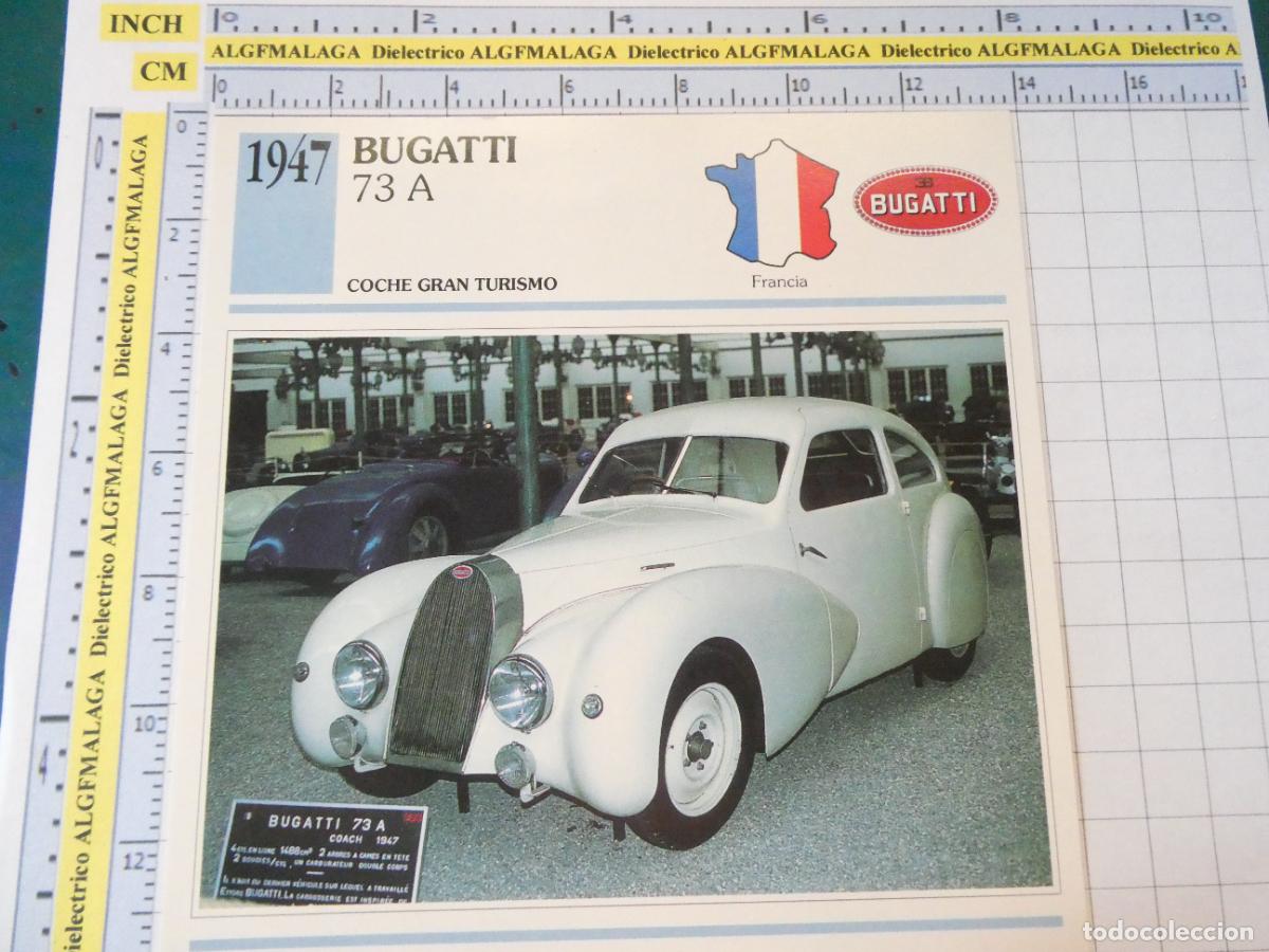 Coches y motocicletas: TARJETA FICHA T&Eacute;CNICA COCHES COLECCI&Oacute;N PLANETA AGOSTINI FRANCIA. 1947 BUGATTI 73A 1199