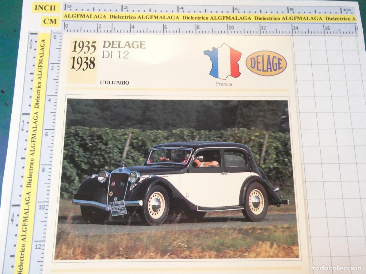 Coches y motocicletas: TARJETA FICHA T&Eacute;CNICA COCHES COLECCI&Oacute;N PLANETA AGOSTINI FRANCIA. 1935 DELAGE DI 12 1200