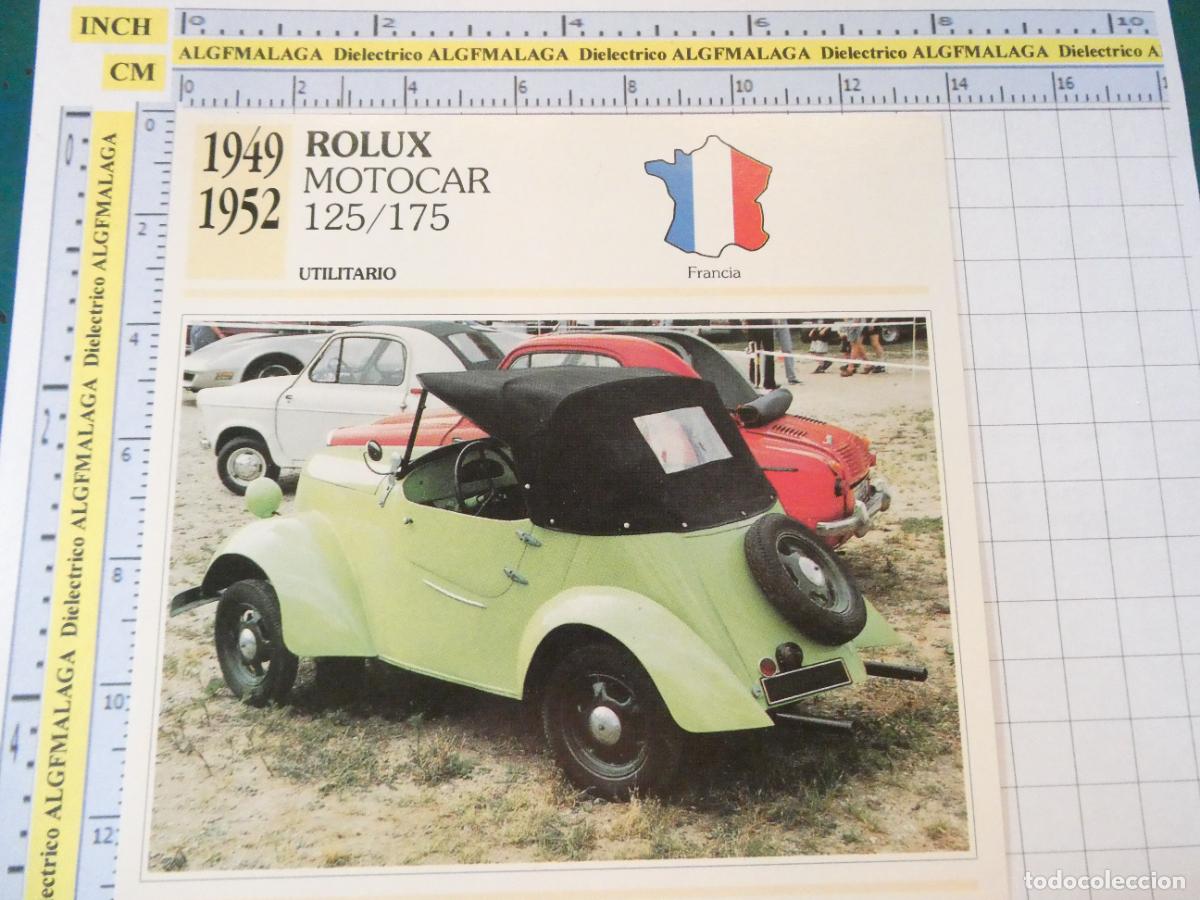 Coches y motocicletas: TARJETA FICHA T&Eacute;CNICA COCHES COLECCI&Oacute;N PLANETA AGOSTINI FRANCIA. 1949 ROLUX MOTOCAR 125 1201