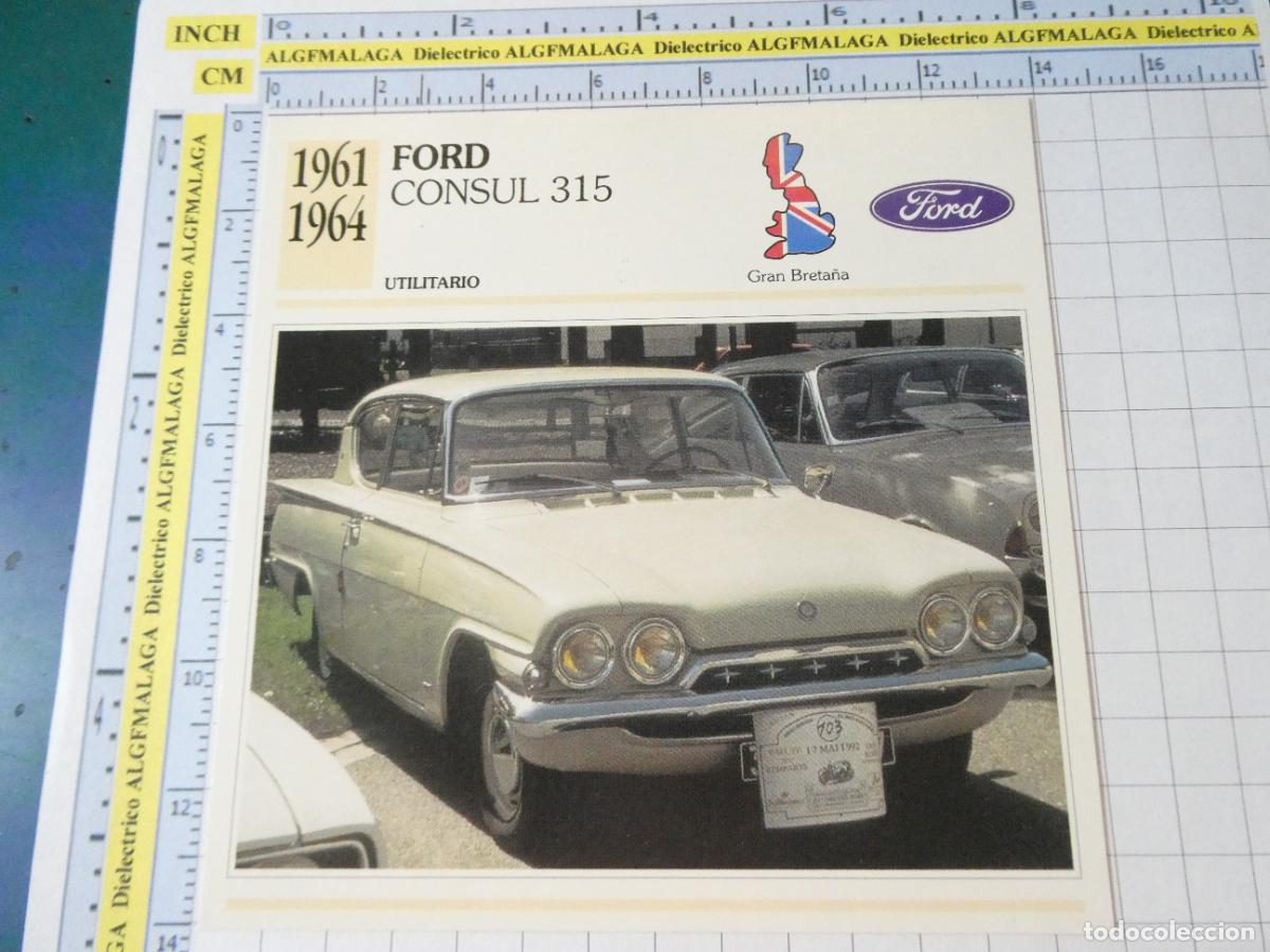 Coches y motocicletas: TARJETA FICHA T&Eacute;CNICA COCHES COLECCI&Oacute;N PLANETA AGOSTINI REINO UNIDO. 1961 FORD CONSUL 315 1211