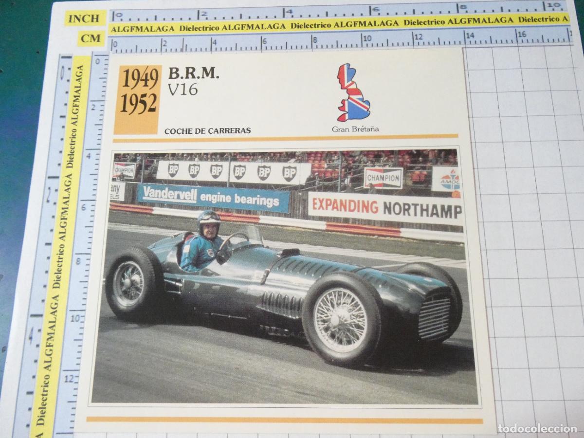 Coches y motocicletas: TARJETA FICHA T&Eacute;CNICA COCHES COLECCI&Oacute;N PLANETA AGOSTINI REINO UNIDO. 1949 BRM V16 1214
