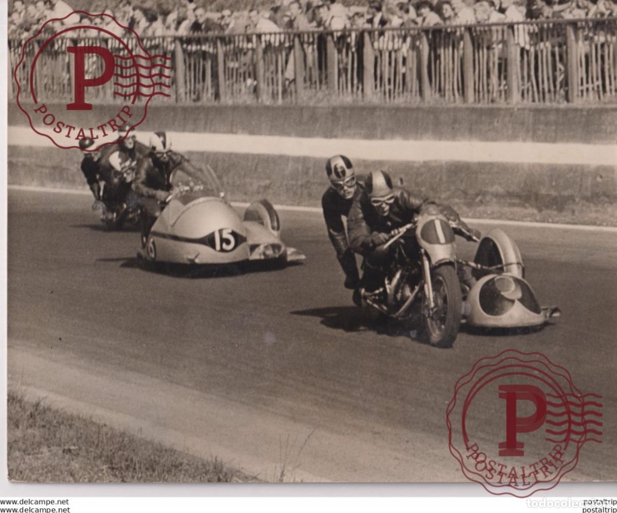Coches y motocicletas: 1955 RACING CRYSTAL SIDECAR CHAMPIONSHIP 25*20Cm Motocross Course de motos MOTORCYCLE