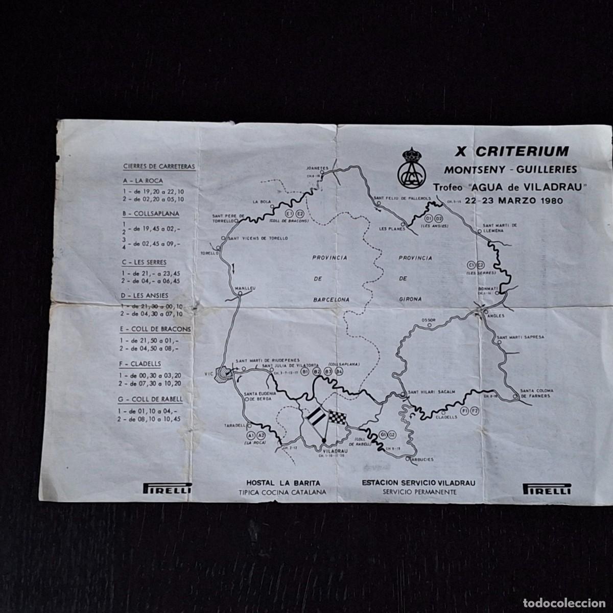 Coches y motocicletas: MAPA ITINERARIO LISTA INSCRITOS RALLY RALLYE X CRITERIUM MONTSENY GUILLERIES 1980 VILADRAU