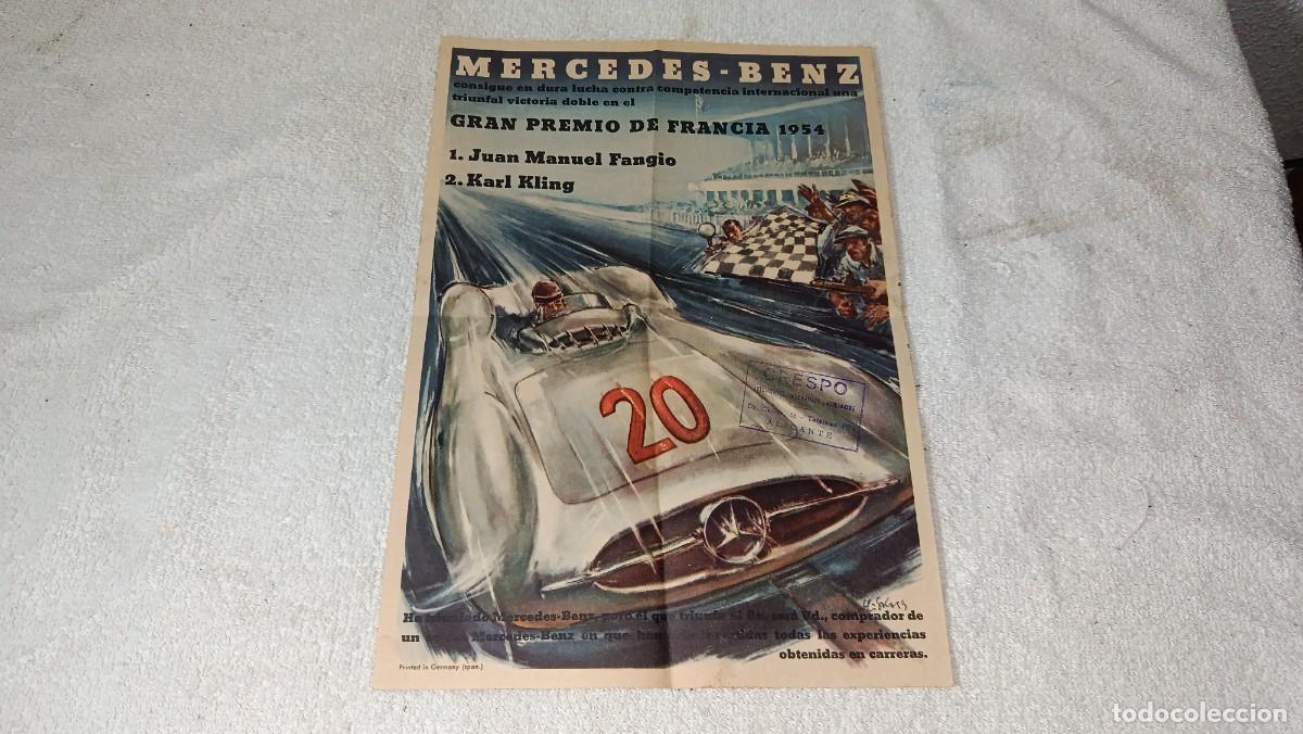Coches y motocicletas: ANTIGUO POSTER CARTEL PUBLICIDAD MERCEDES BENZ GRAN PREMIO DE FRANCIA 1954 F1 GANADORES FANGIO KLING