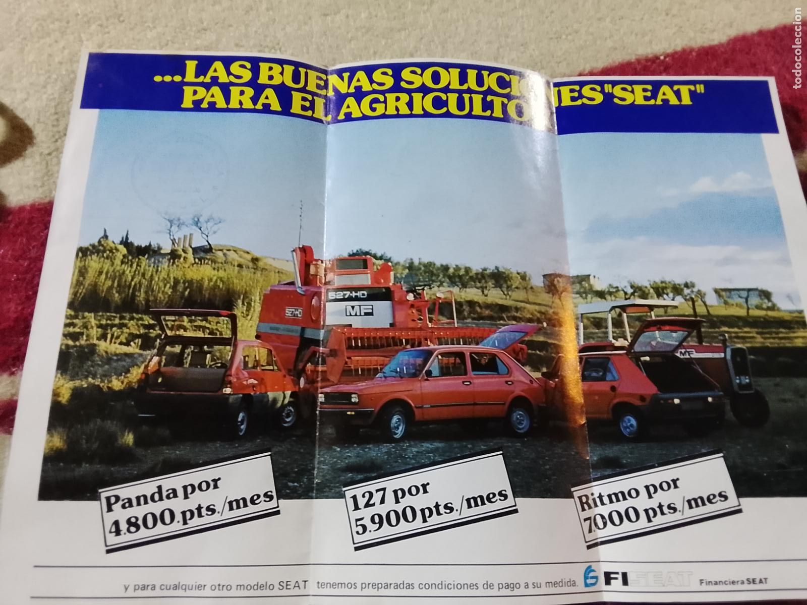 Coches y motocicletas: Folleto Tr&iacute;ptico Publicitario SEAT - Campa&ntilde;a Agricultor Arag&oacute;n y Soria-Modelos Panda, 127 y Ritmo
