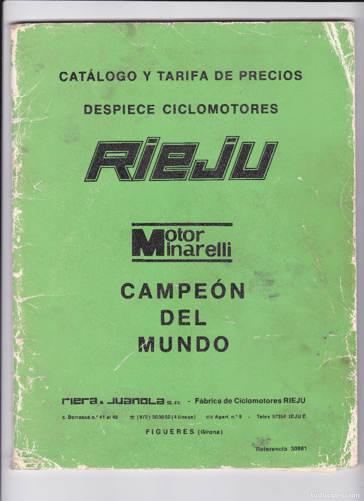 Coches y motocicletas: Rieju. Despiece de Ciclomotores. Catalogo y Tarifa de Precios. Ciclomotores Rieju. 95 Paginas.