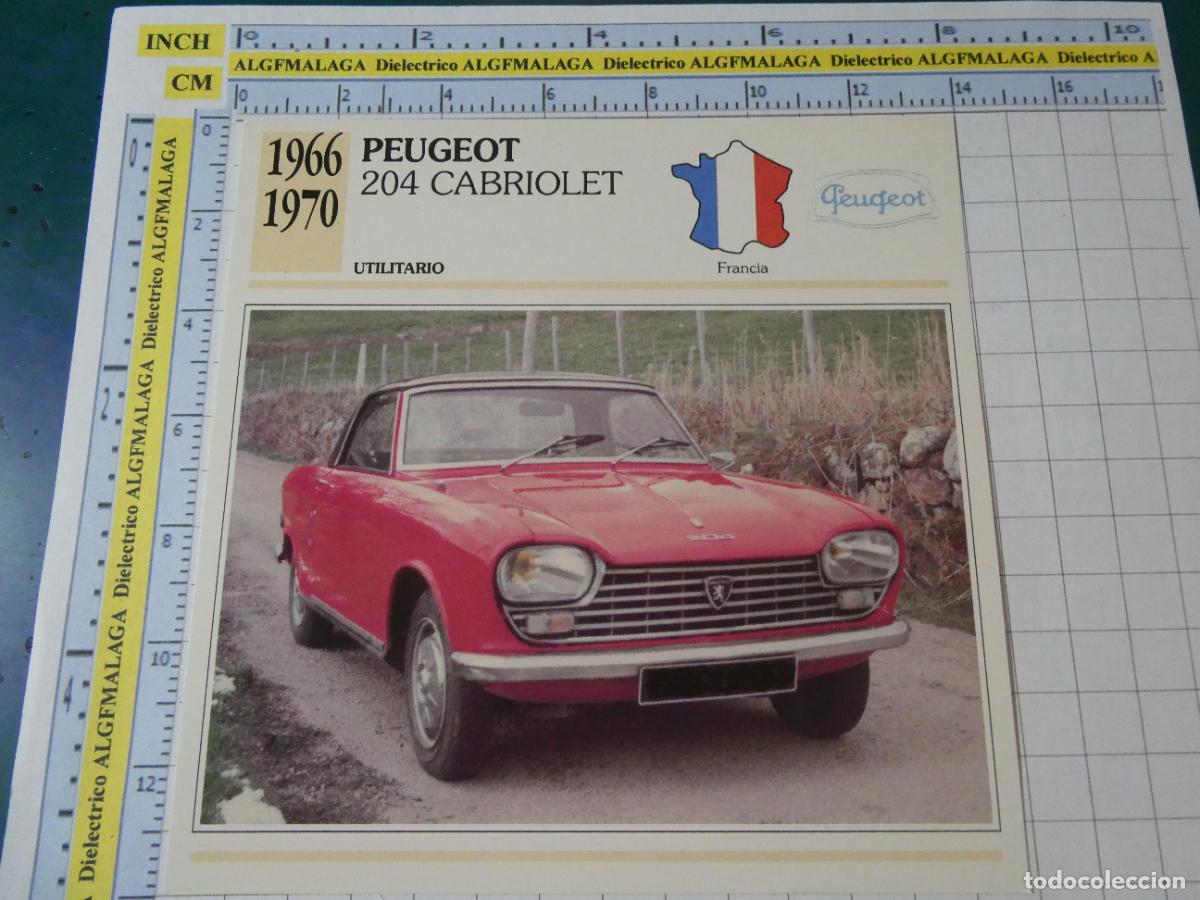 Coches y motocicletas: TARJETA FICHA T&Eacute;CNICA COCHES COLECCI&Oacute;N PLANETA AGOSTINI FRANCIA 1966 PEUGEOT 204 CABRIOLET 1225
