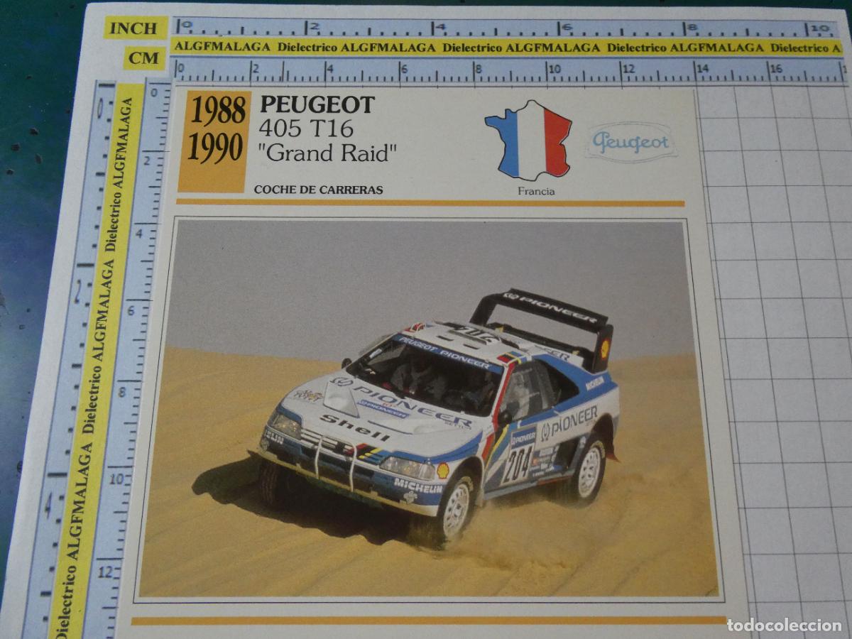 Coches y motocicletas: TARJETA FICHA T&Eacute;CNICA COCHES COLECCI&Oacute;N PLANETA AGOSTINI FRANCIA 1988 PEUGEOT 405 PARIS DAKAR 1226