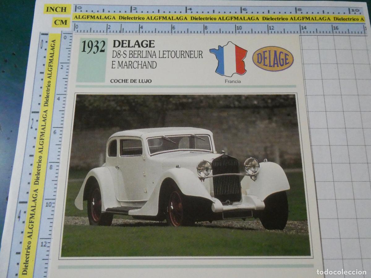 Coches y motocicletas: TARJETA FICHA T&Eacute;CNICA COCHES COLECCI&Oacute;N PLANETA AGOSTINI FRANCIA 1932 DELAGE D8-S BERLINA 1227