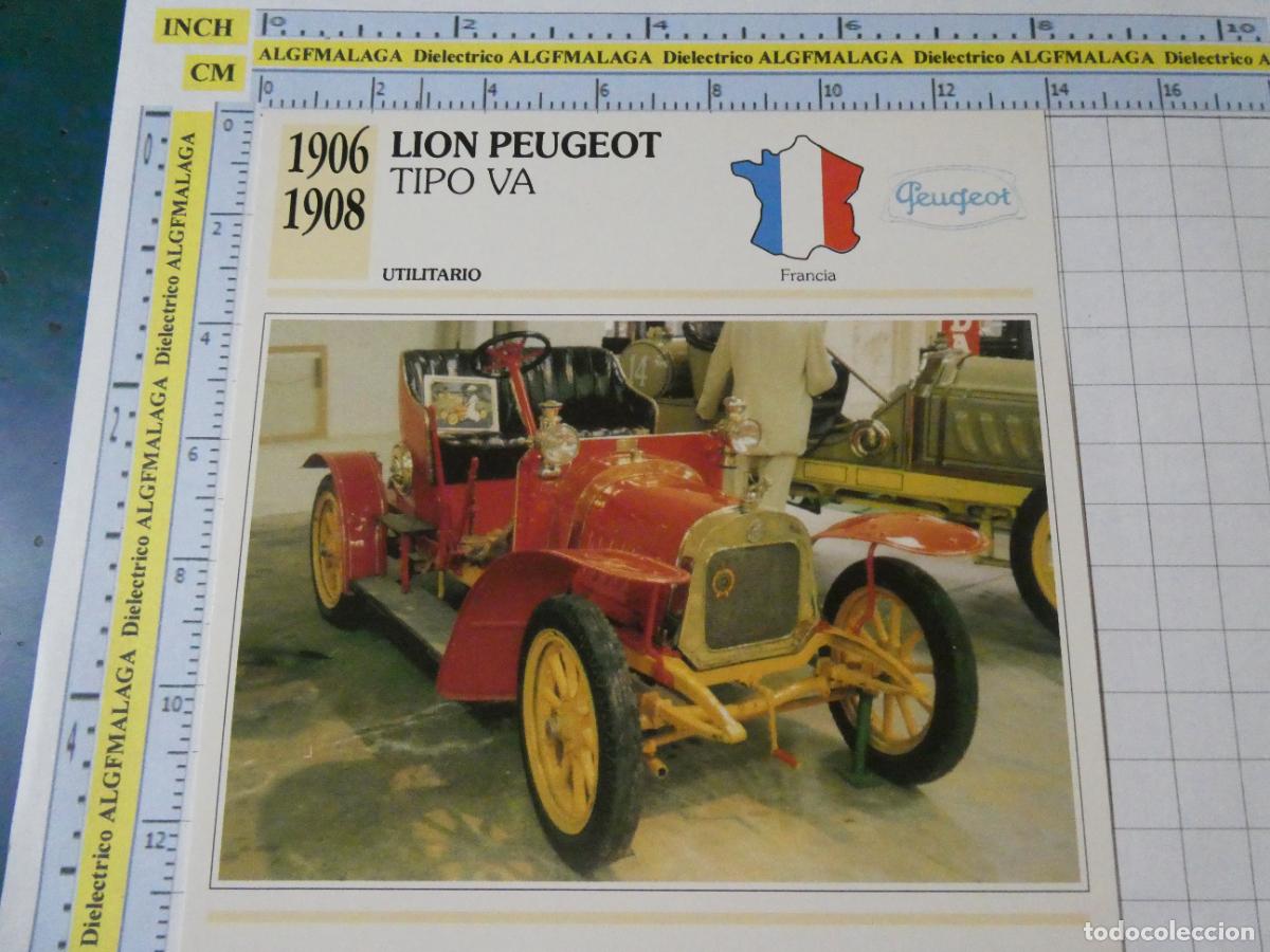 Coches y motocicletas: TARJETA FICHA T&Eacute;CNICA COCHES COLECCI&Oacute;N PLANETA AGOSTINI FRANCIA 1906 LION PEUGEOT VA 1229