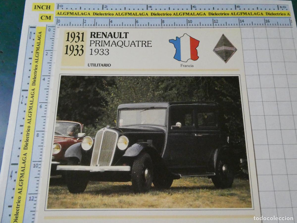 Coches y motocicletas: TARJETA FICHA T&Eacute;CNICA COCHES COLECCI&Oacute;N PLANETA AGOSTINI FRANCIA 1931 RENAULT PRIMAQUATRE 1230