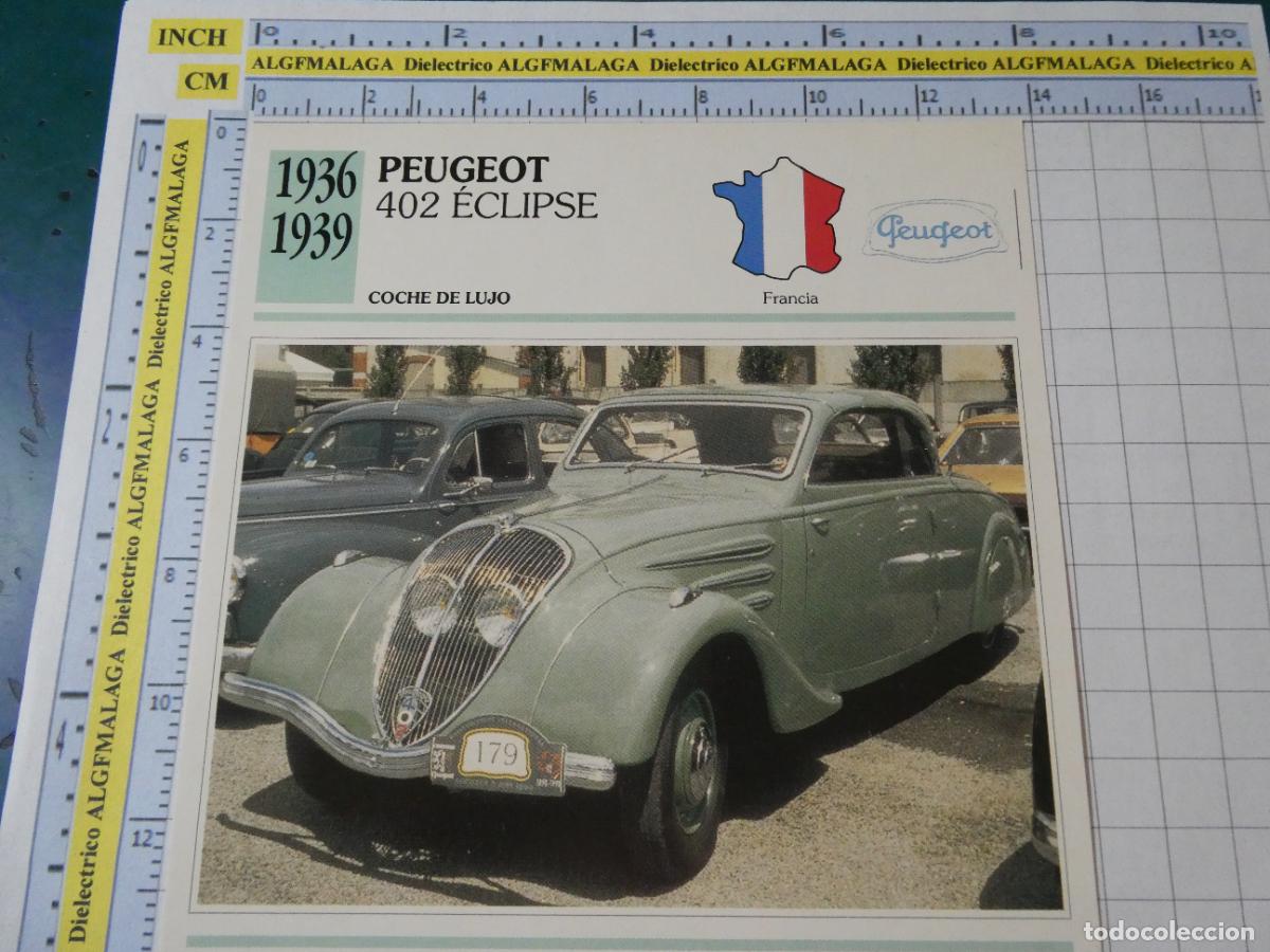 Coches y motocicletas: TARJETA FICHA T&Eacute;CNICA COCHES COLECCI&Oacute;N PLANETA AGOSTINI FRANCIA 1936 PEUGEOT 402 ECLIPSE 1237