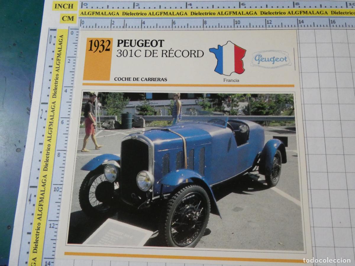 Cars and Motorcycles: TARJETA FICHA T&Eacute;CNICA COCHES COLECCI&Oacute;N PLANETA AGOSTINI FRANCIA 1932 PEUGEOT 301C DE RECORD 1242
