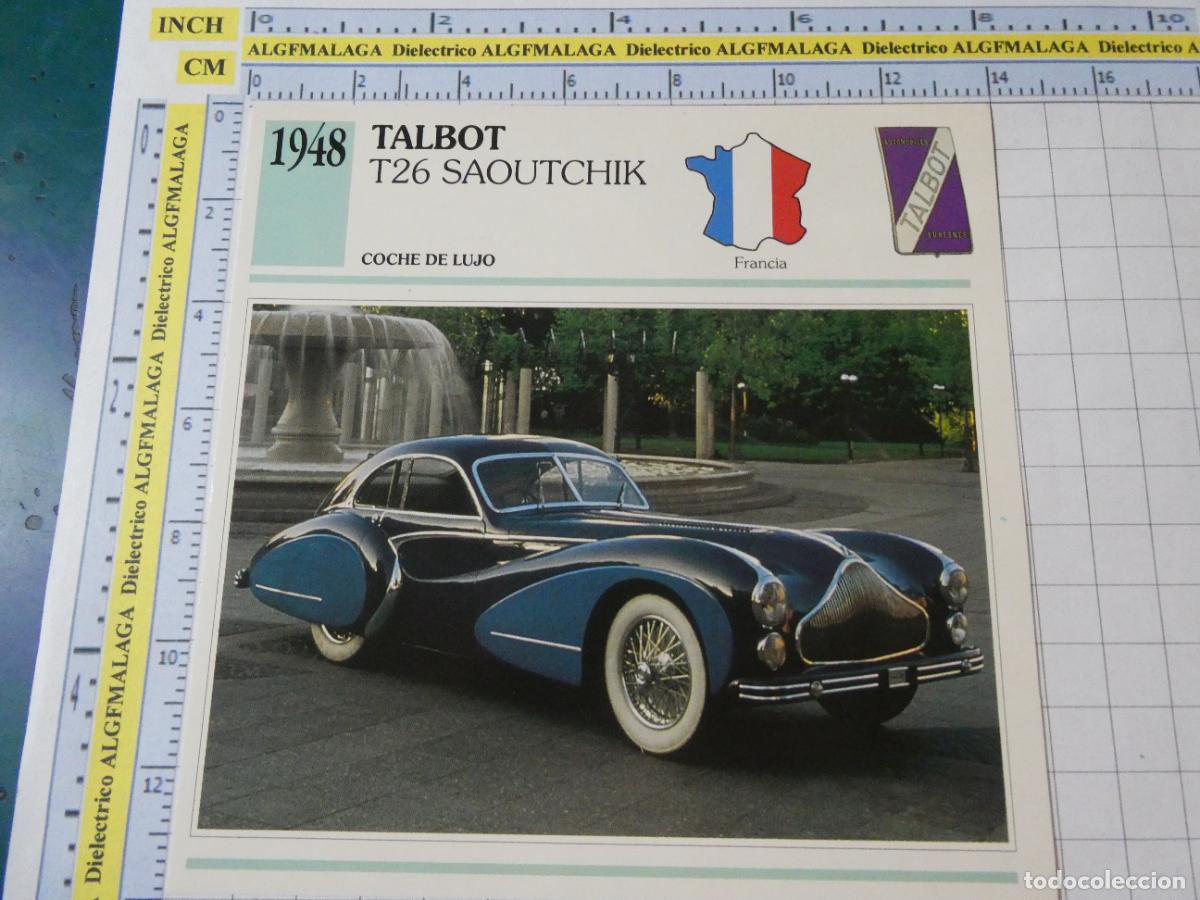 Coches y motocicletas: TARJETA FICHA T&Eacute;CNICA COCHES COLECCI&Oacute;N PLANETA AGOSTINI FRANCIA 1948 TALBOT T26 SAOUTCHIK 1243