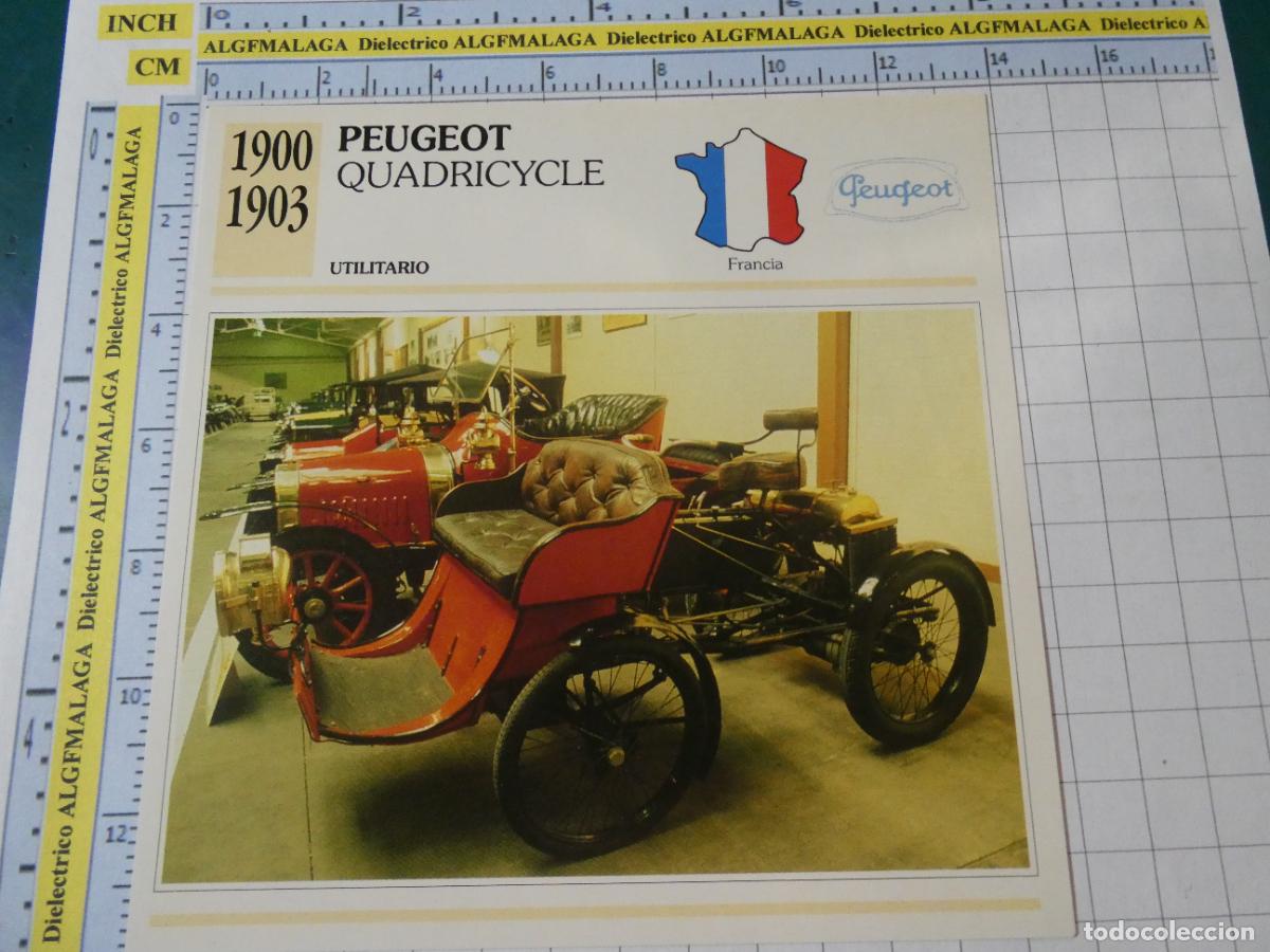 Coches y motocicletas: TARJETA FICHA T&Eacute;CNICA COCHES COLECCI&Oacute;N PLANETA AGOSTINI FRANCIA 1900 PEUGEOT QUADRICYCLE 1248