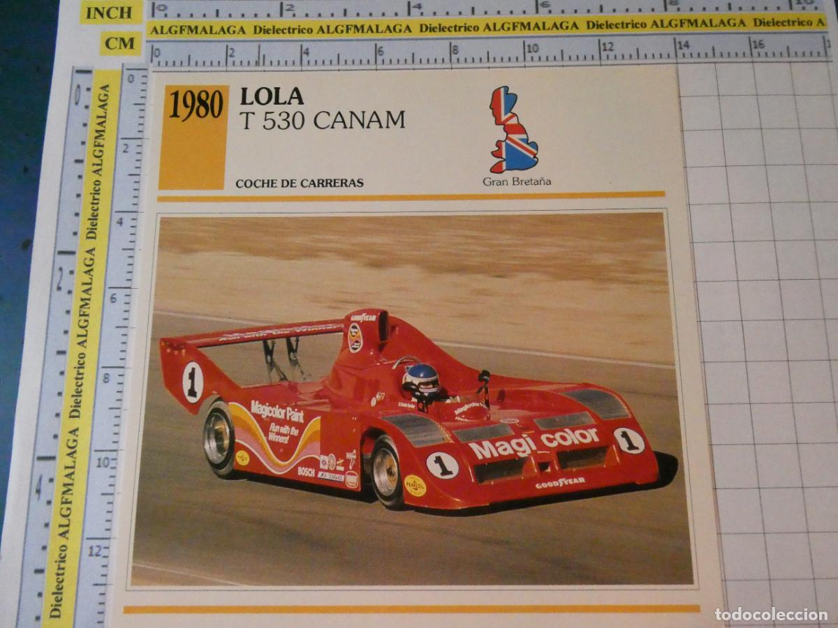 Coches y motocicletas: TARJETA FICHA T&Eacute;CNICA COCHES COLECCI&Oacute;N PLANETA AGOSTINI REINO UNIDO 1980. LOLA T 530 CANAM 1257
