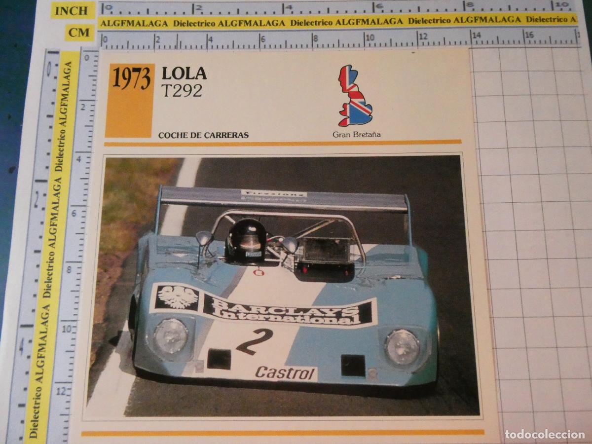 Coches y motocicletas: TARJETA FICHA T&Eacute;CNICA COCHES COLECCI&Oacute;N PLANETA AGOSTINI REINO UNIDO 1973 LOLA T292 1263