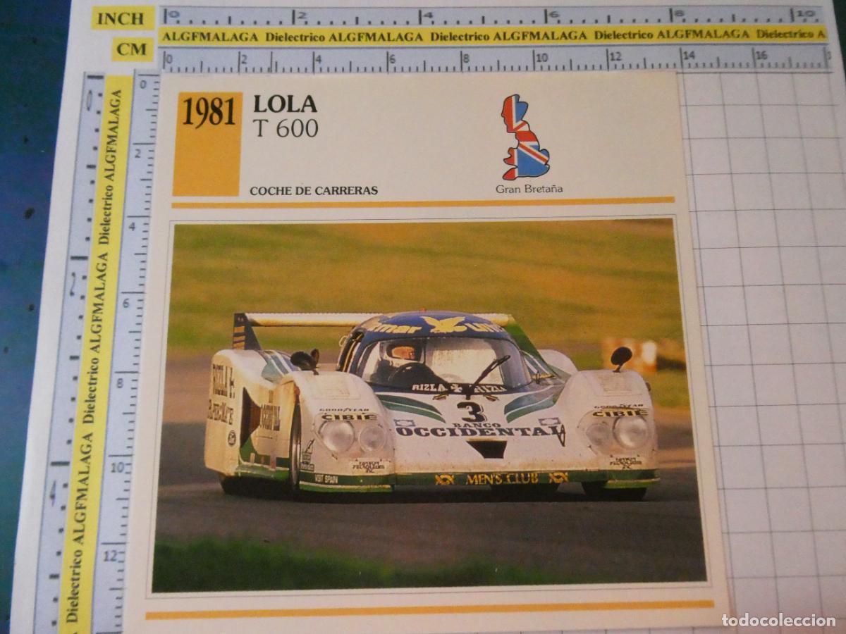 Coches y motocicletas: TARJETA FICHA T&Eacute;CNICA COCHES COLECCI&Oacute;N PLANETA AGOSTINI REINO UNIDO 1981 LOLA T 600 1267