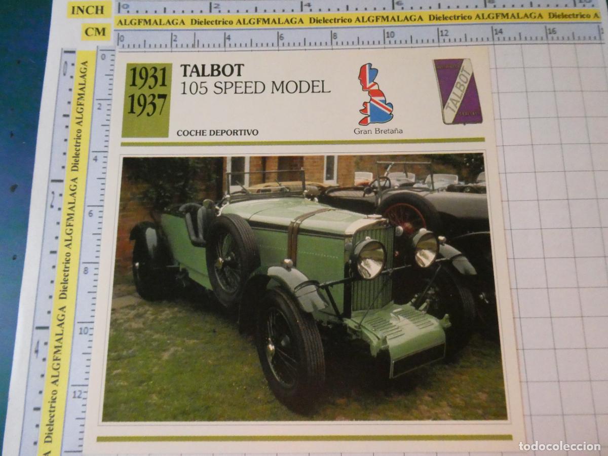Coches y motocicletas: TARJETA FICHA T&Eacute;CNICA COCHES COLECCI&Oacute;N PLANETA AGOSTINI REINO UNIDO 1931 TALBOT 105 SPEED 1270