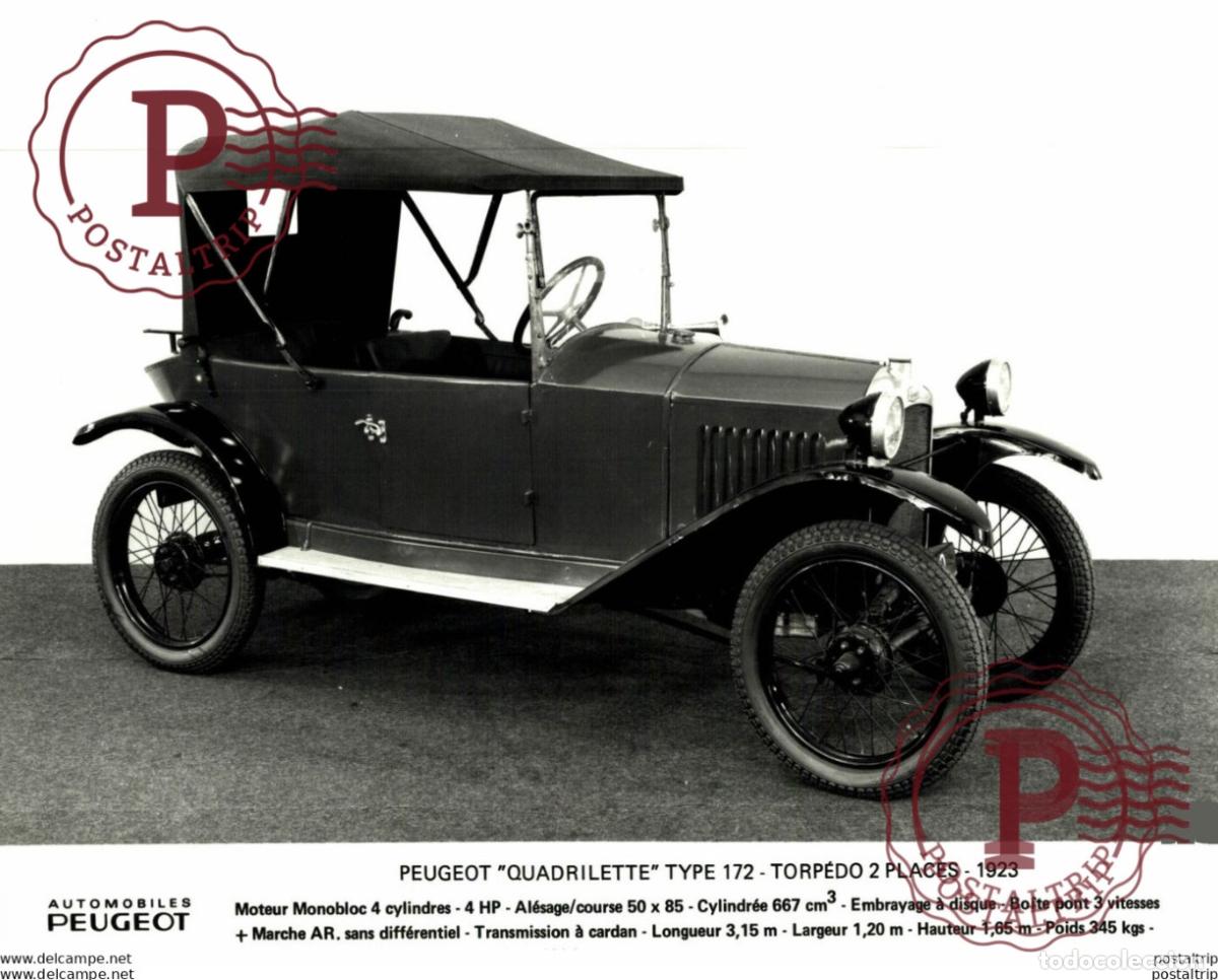 Coches y motocicletas: PEUGEOT QUADRILETTE TYPE 172 TORP&Eacute;DO 2 PLACES 1923 24*18CM USA MOTOR CARS COCHES PEUGEOT Bryan Goo